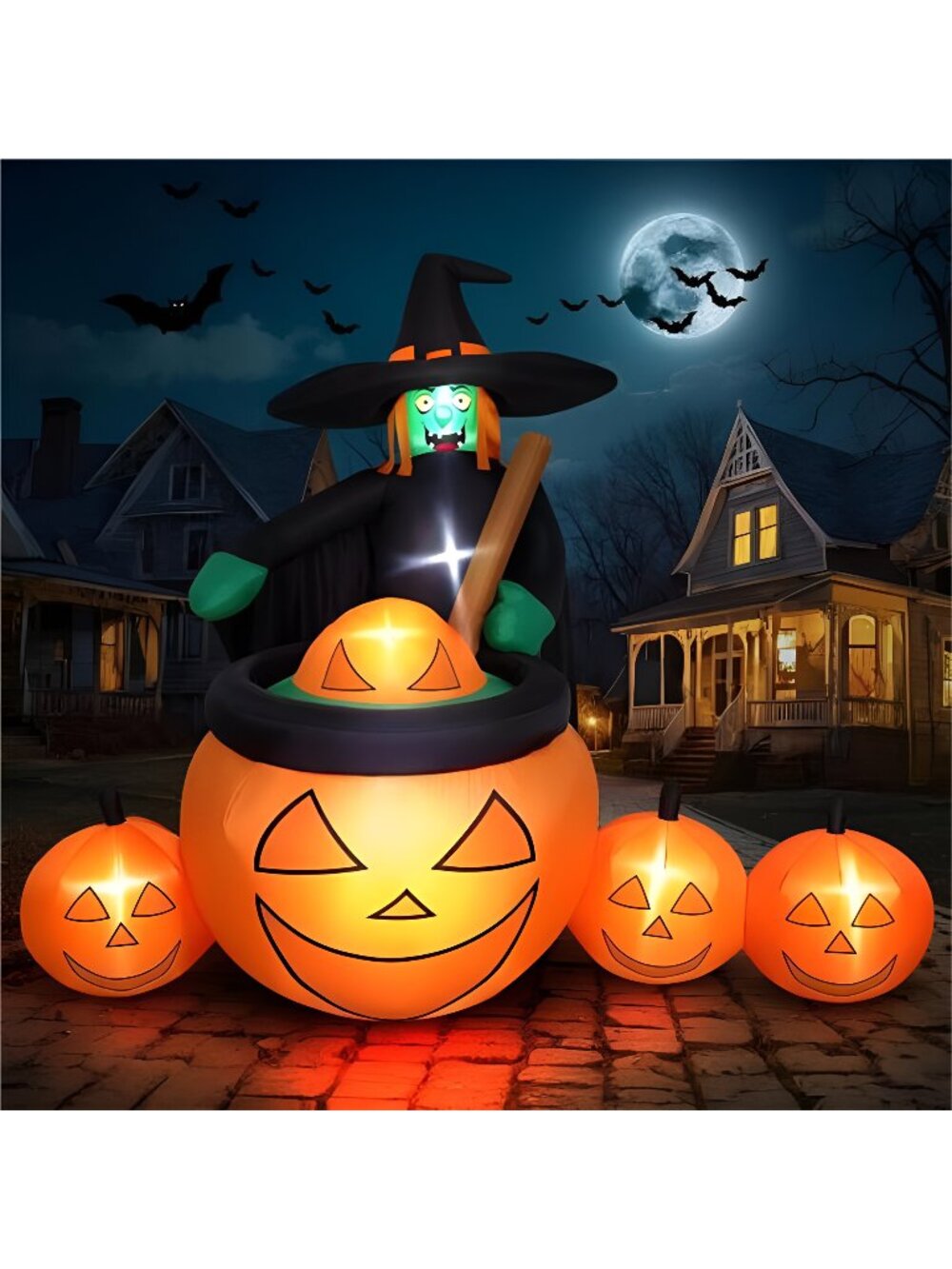 7 FT Tall Halloween Inflatables Witch Pumpkin Pot Outdoor Decorations Blow Up